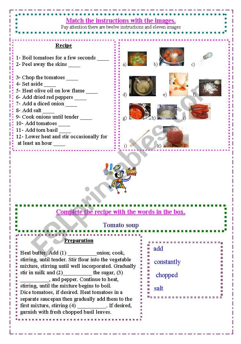 Food and recipes worksheet