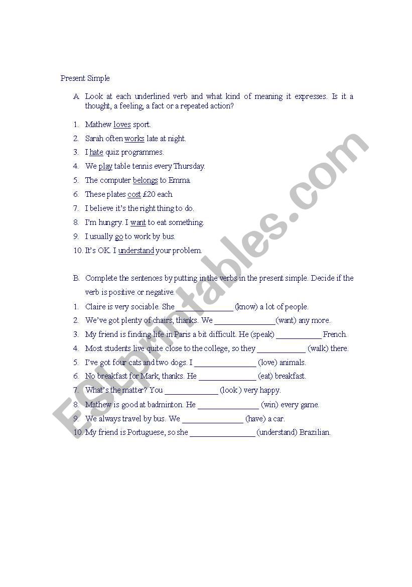 Present Simple for Adults worksheet