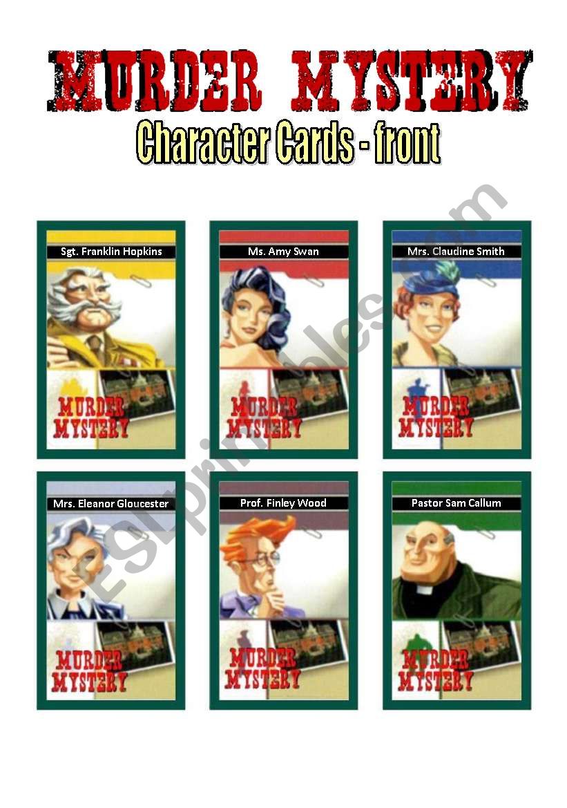2 of 2 MURDER MYSTERY - Boardgame - Roleplay practise speaking - Character Cards, Room Cards, Weapon Cards, INSTRUCTION - 6 PAGES