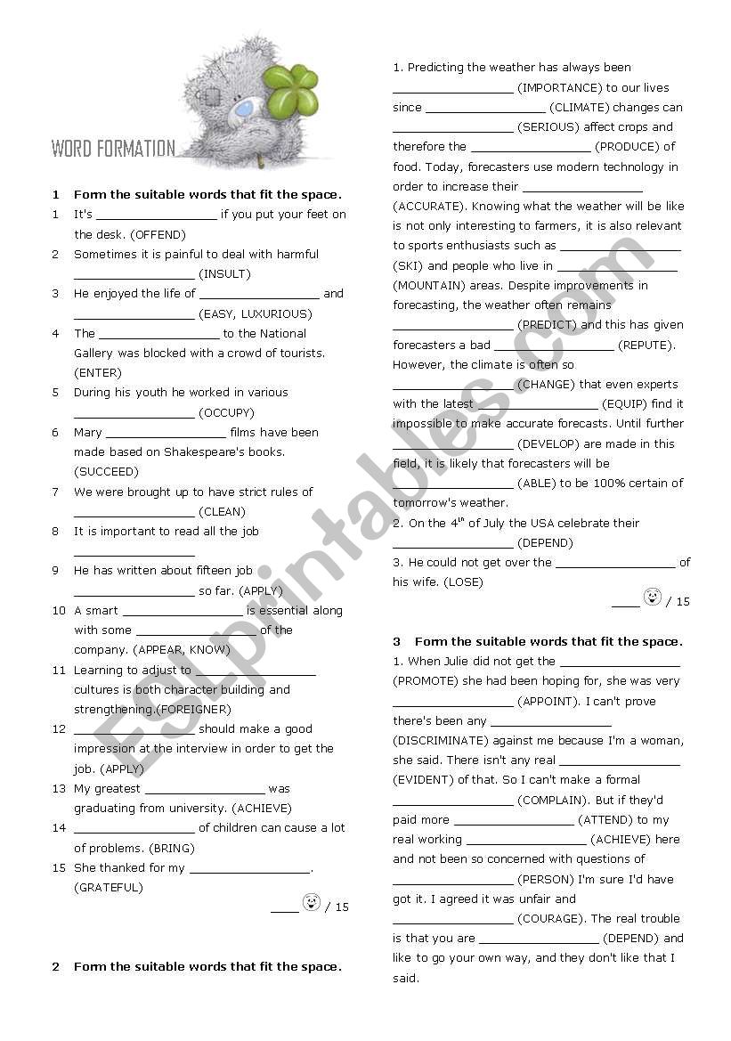 Word formation 2 worksheet