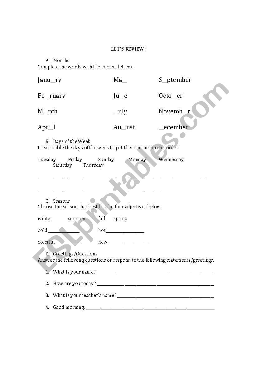Basic Review worksheet