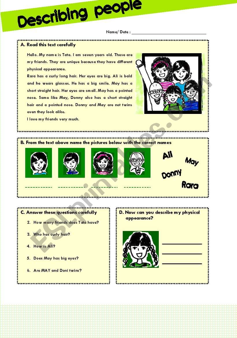 Describing People worksheet