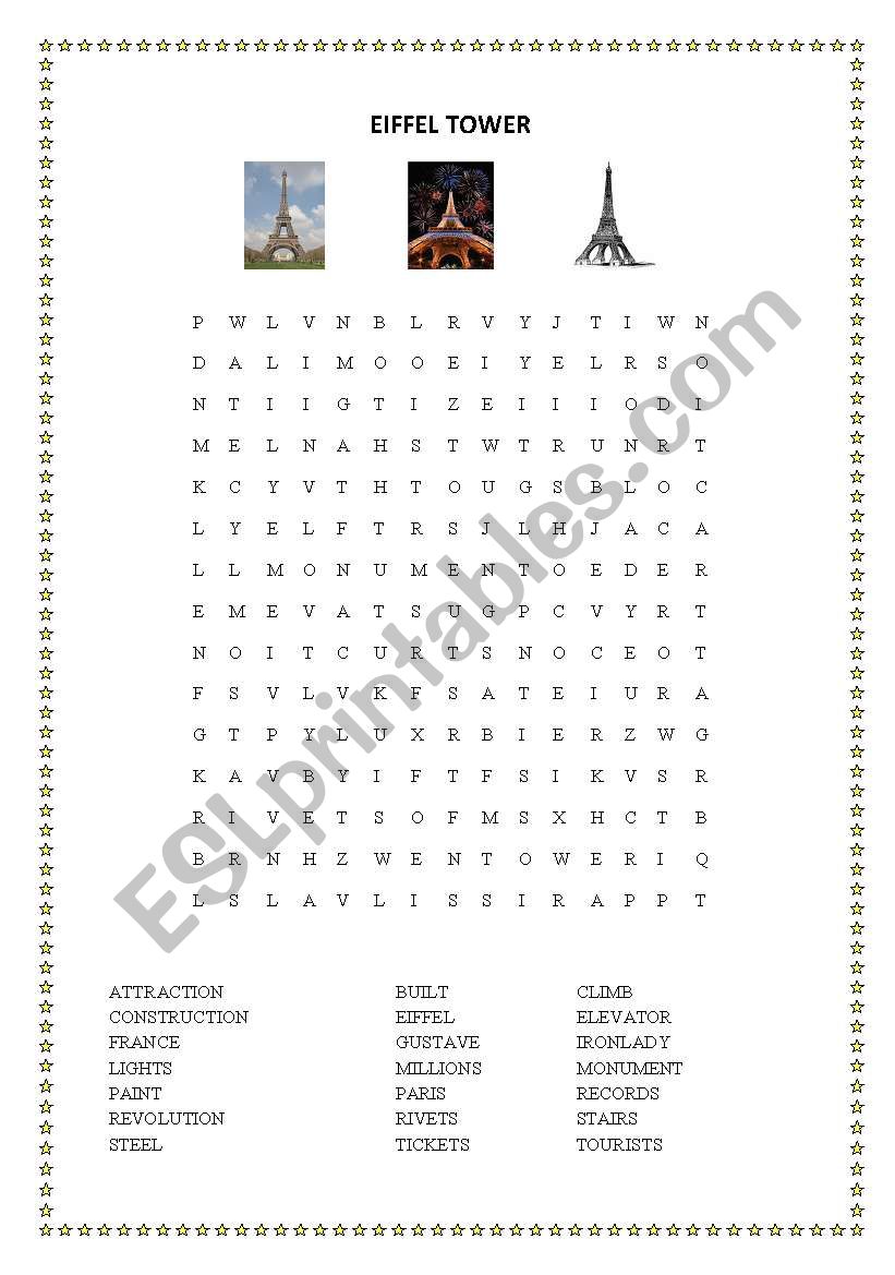 Eiffel Tower Wordsearch and Cryptogram