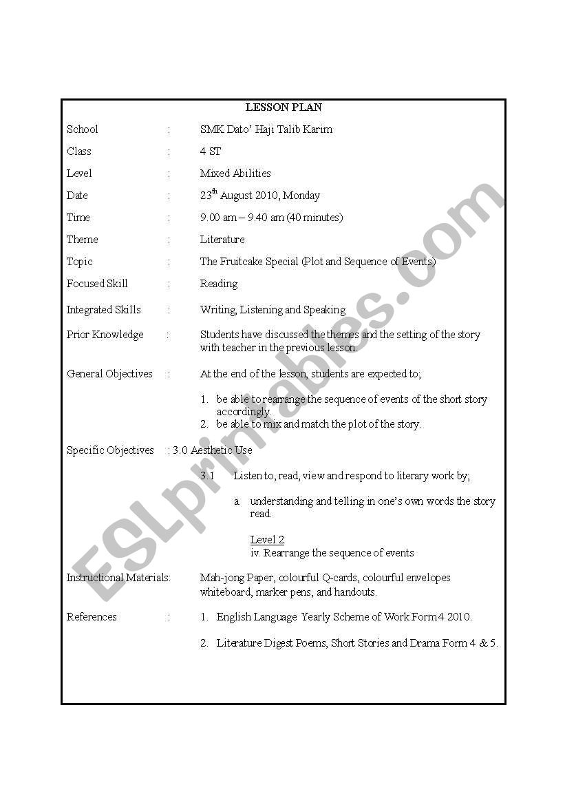 The Fruitcake Special - Characters, sequence of event and plot