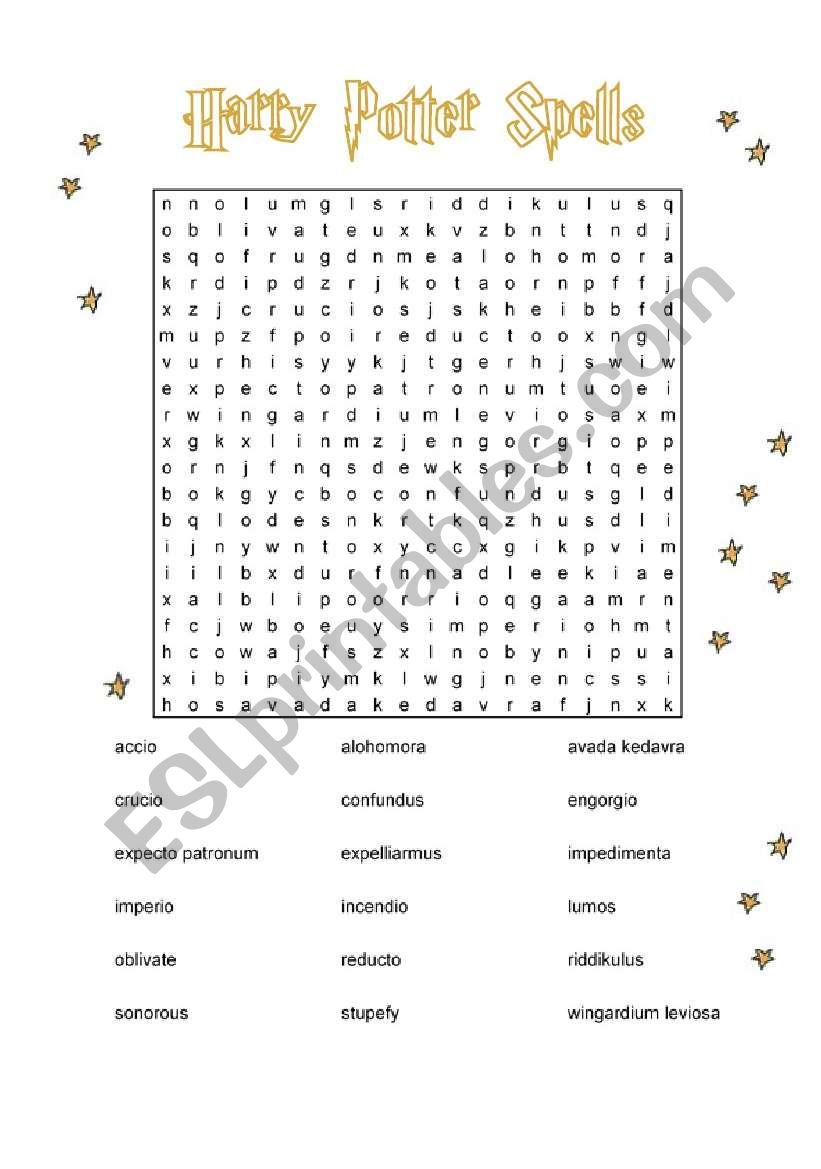 Harry Potter Spells Word Search 2/2