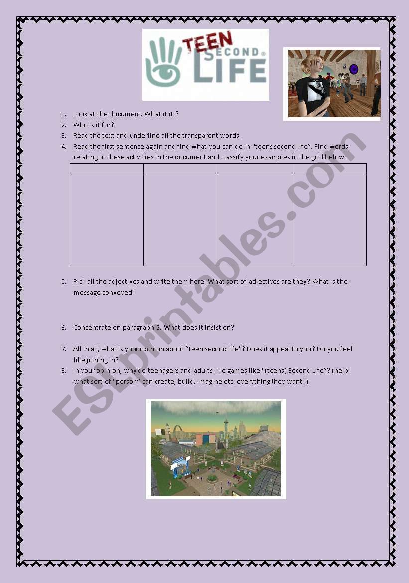 virtual reality worksheet