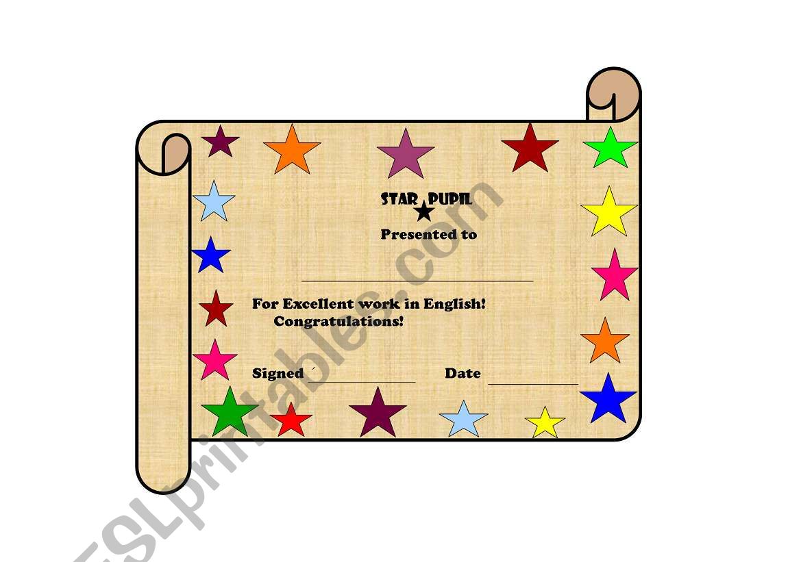 Star pupil worksheet