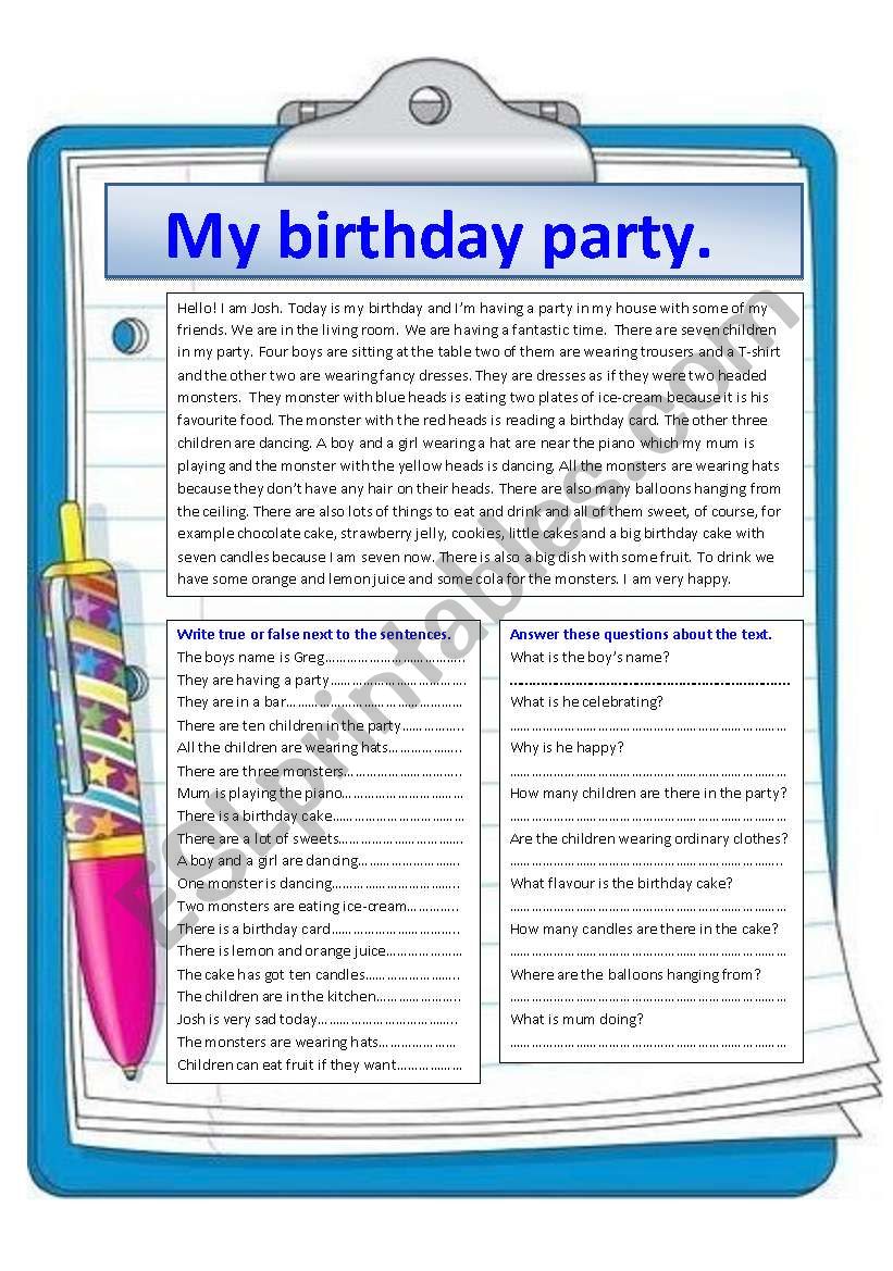 My birthday party. worksheet