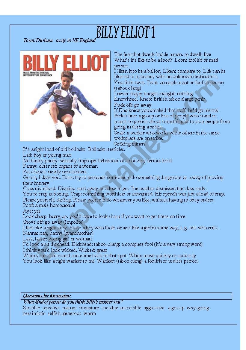 Billy Elliot worksheet