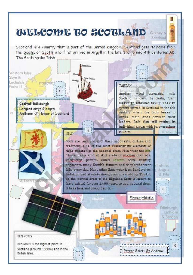 Scotland: Welcome to Scotland worksheet
