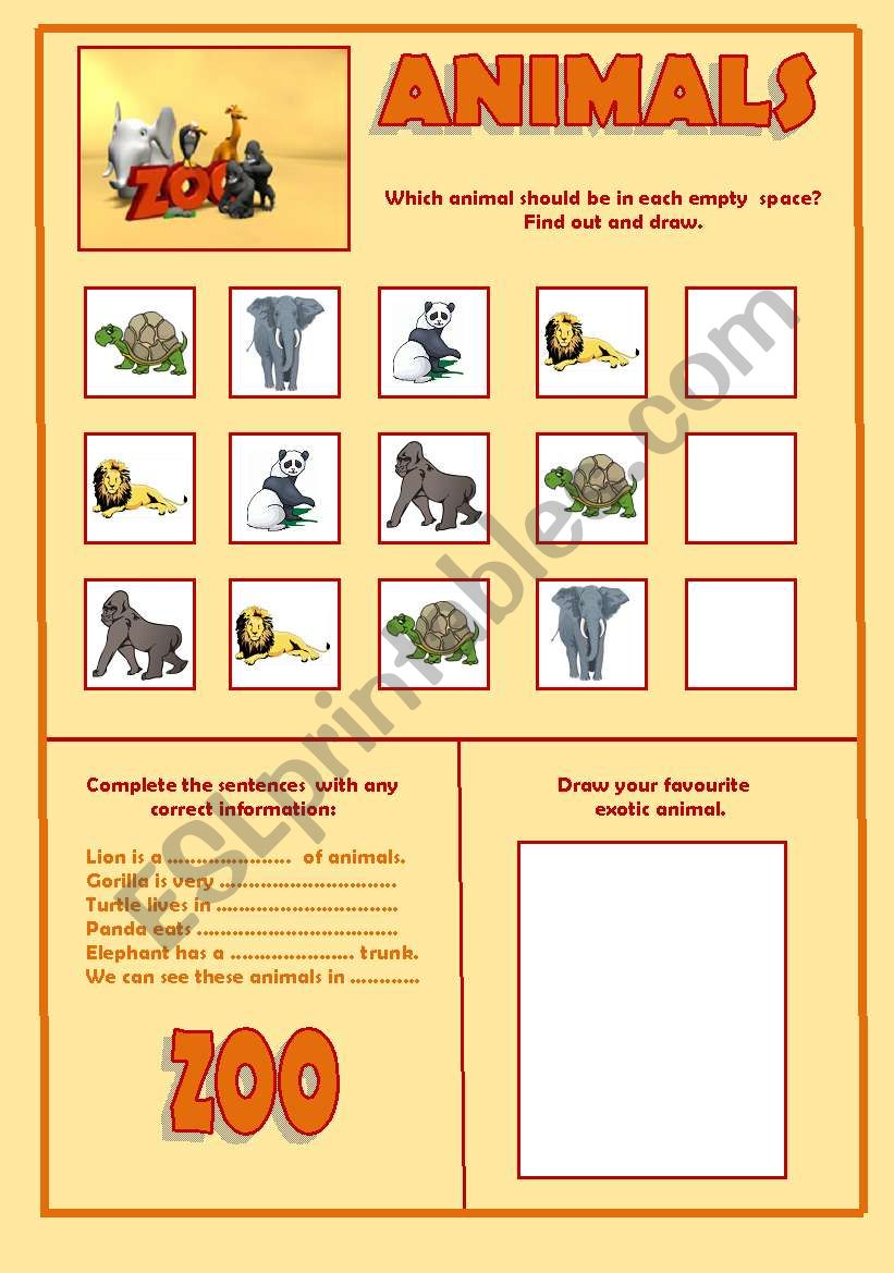 zoo animals worksheet