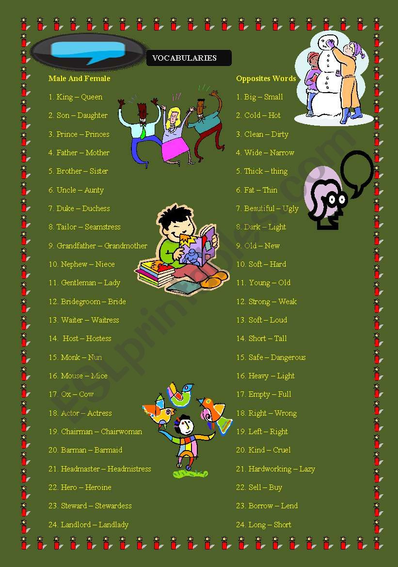 Vocabularies worksheet