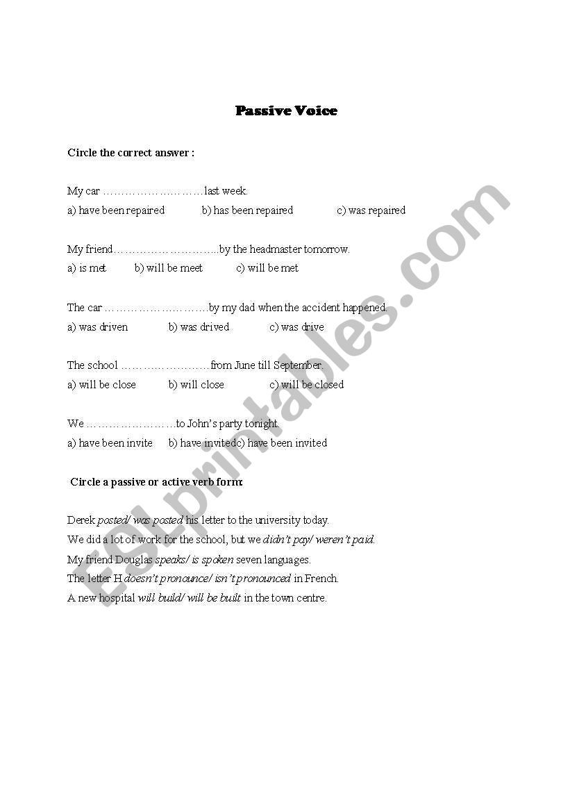 Passive Voice worksheet