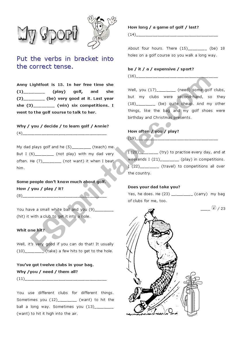 My Sport worksheet