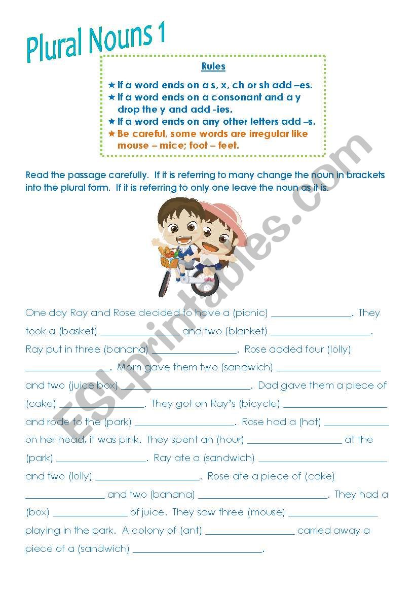 Plural Nouns part 1 worksheet