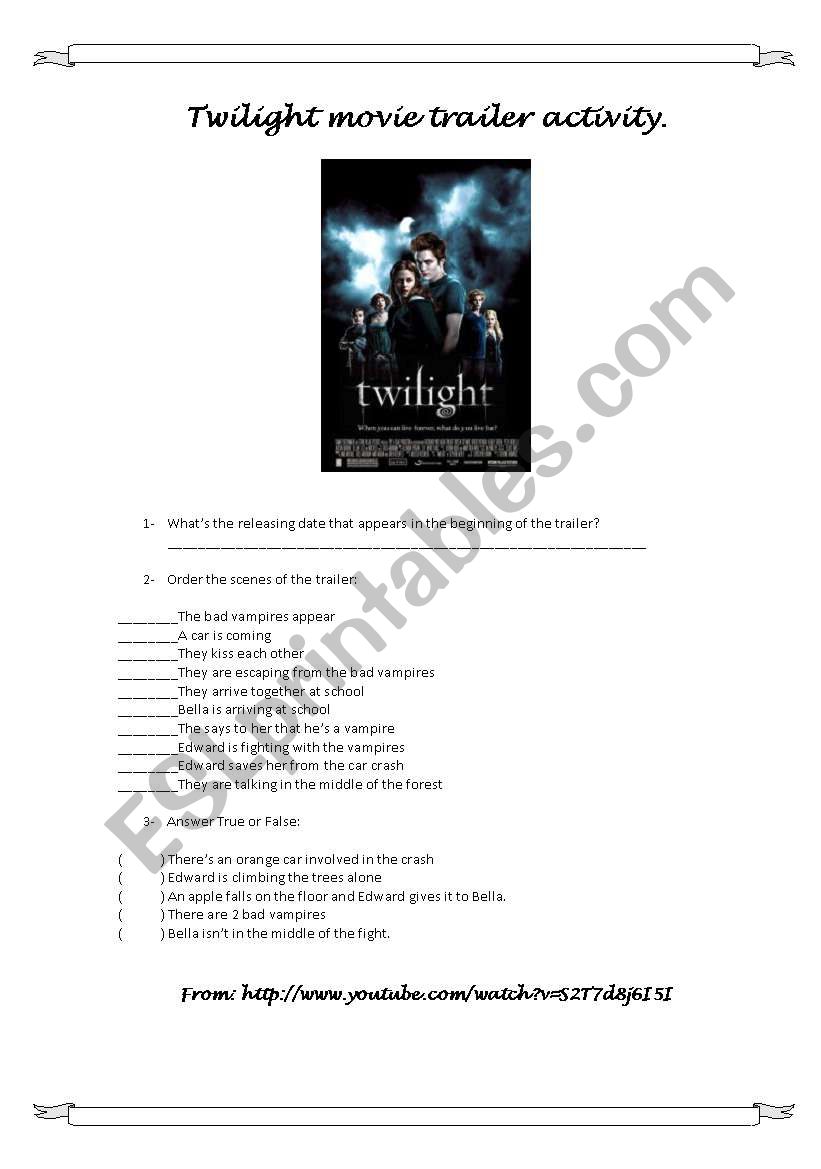 Twilight Movie Trailer Activity.