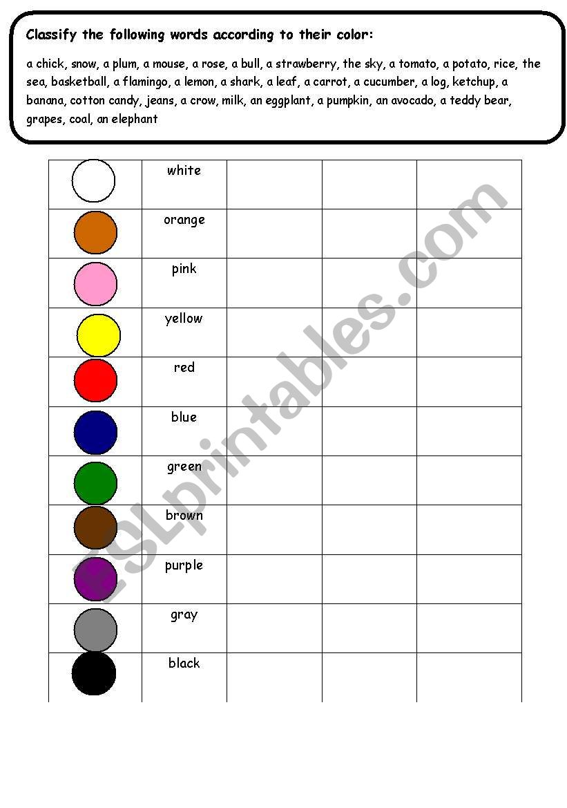 Colors  worksheet