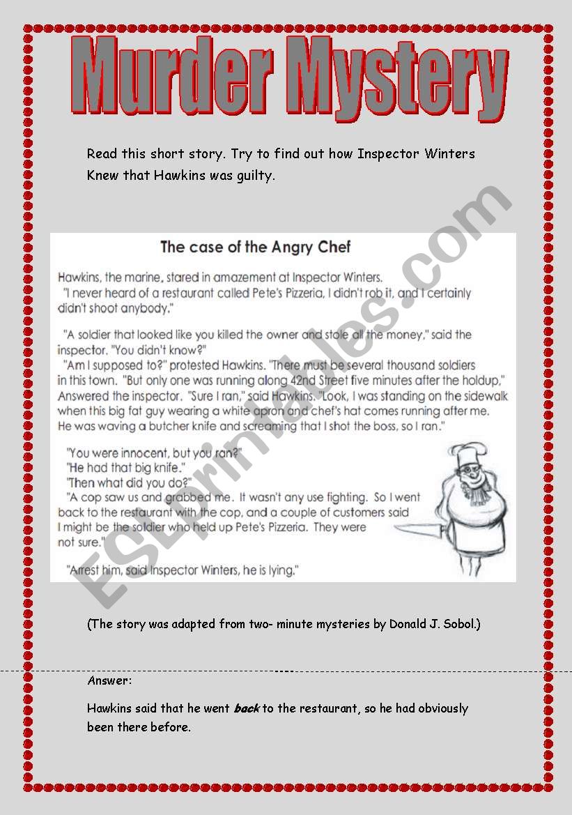 Murder mystery/ the angry chef