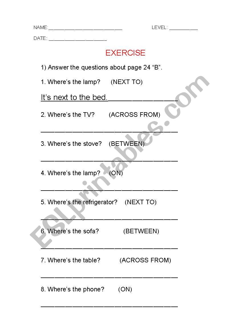 preposition worksheet