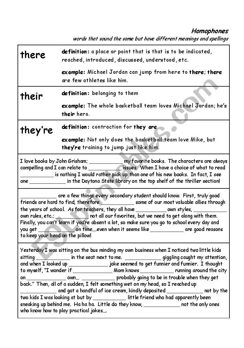 Homophones Worksheet  worksheet