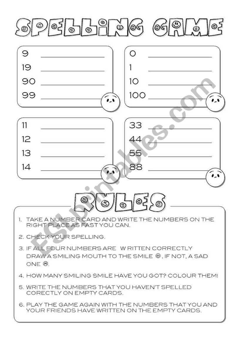 Numbers Spelling Game worksheet