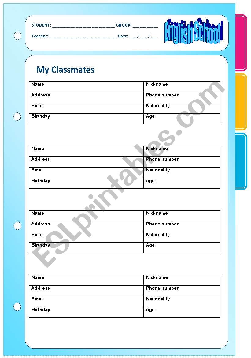 My Classmates - Personal Information