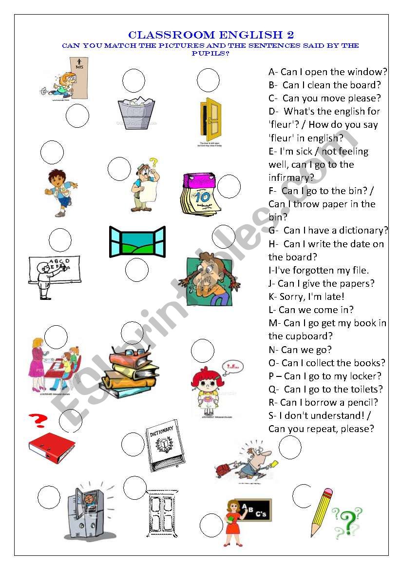 Classroom language worksheet