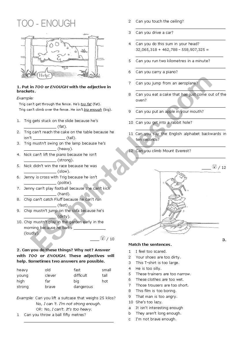 Too or enough? worksheet