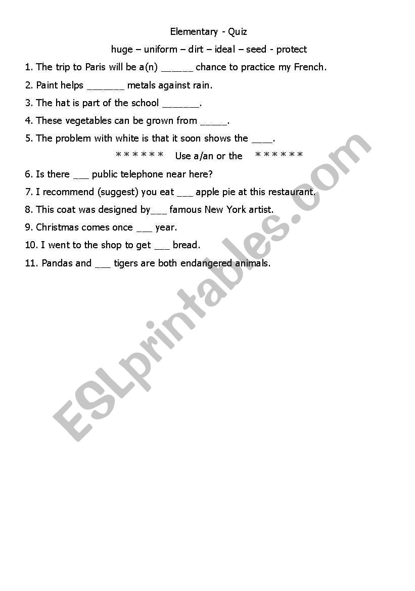 A grammar test worksheet