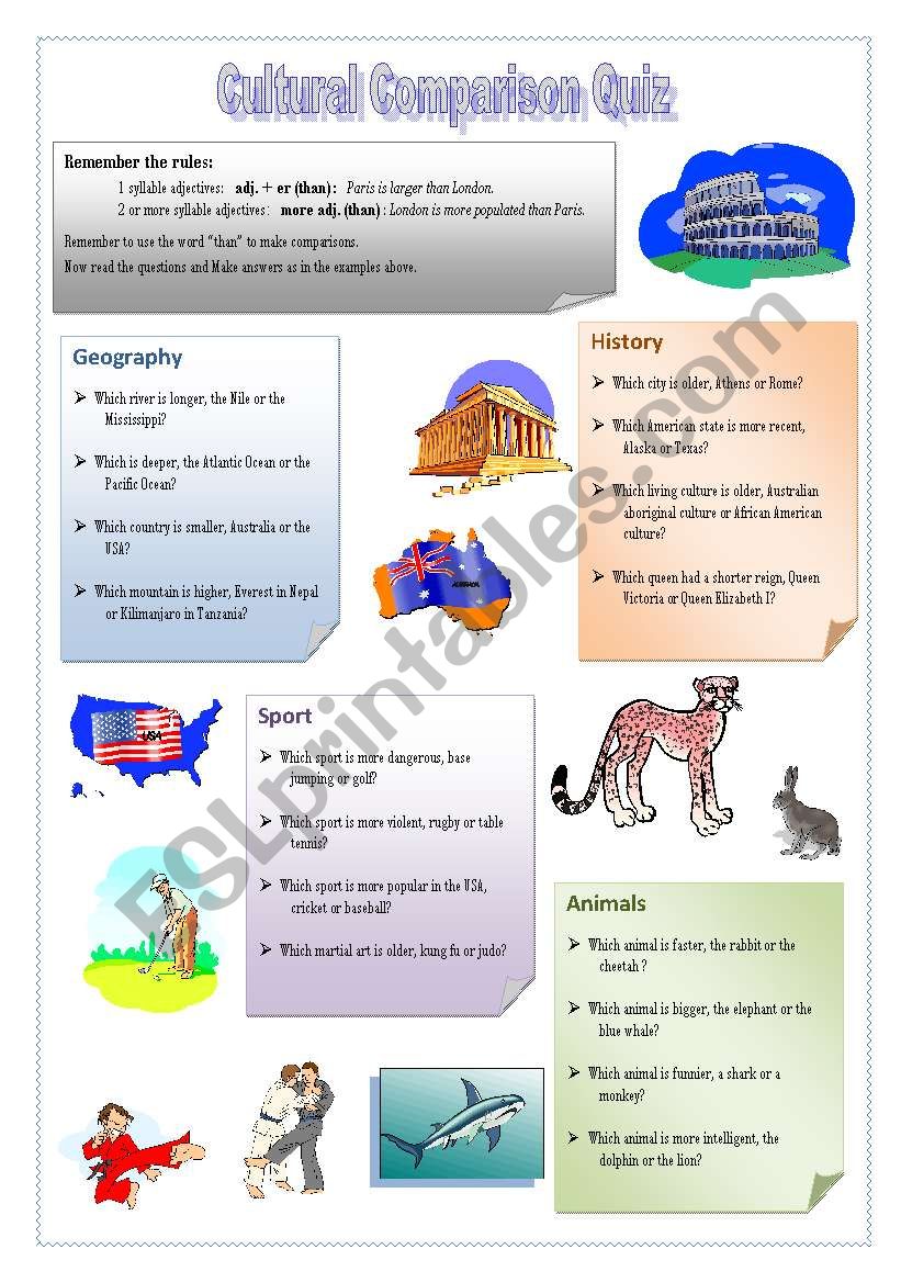 Cultural comparisons quiz worksheet