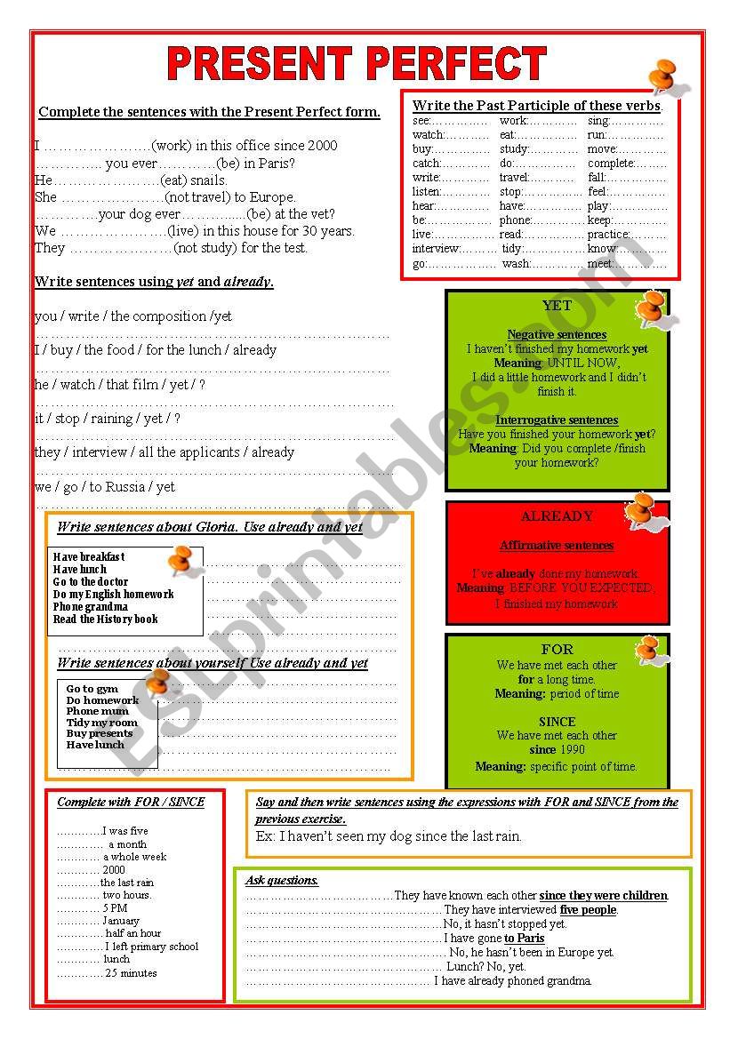 Present Perfect - Yet- Already- For- Since- Key page 2