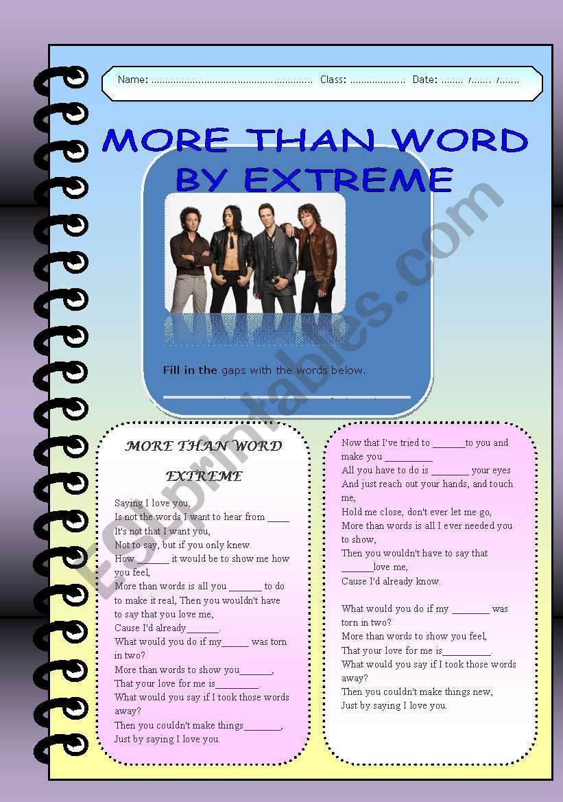 MORE THAN WORD BY EXTREME worksheet