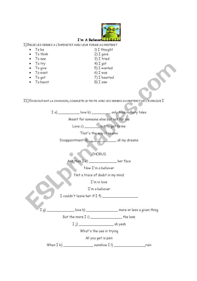 Im a believer  worksheet