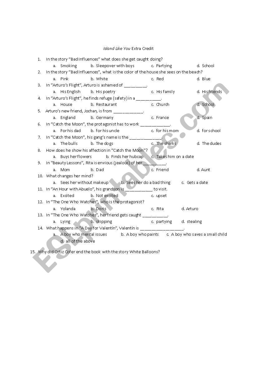 Island Like You Worksheet worksheet