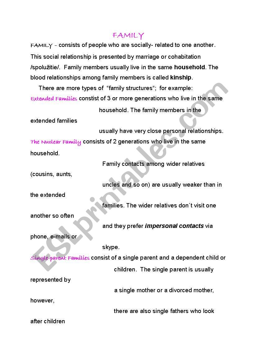 Family worksheet