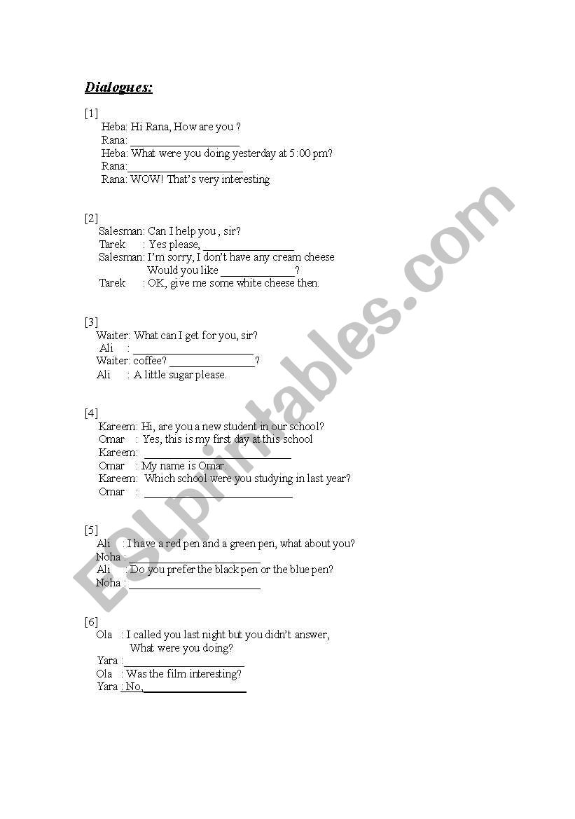 Dialog worksheet
