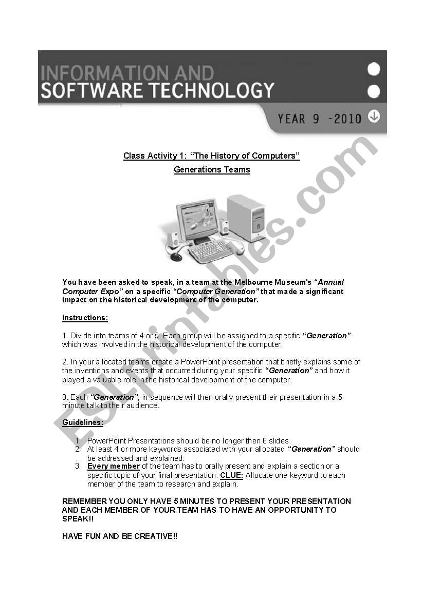 This History Of Computers worksheet