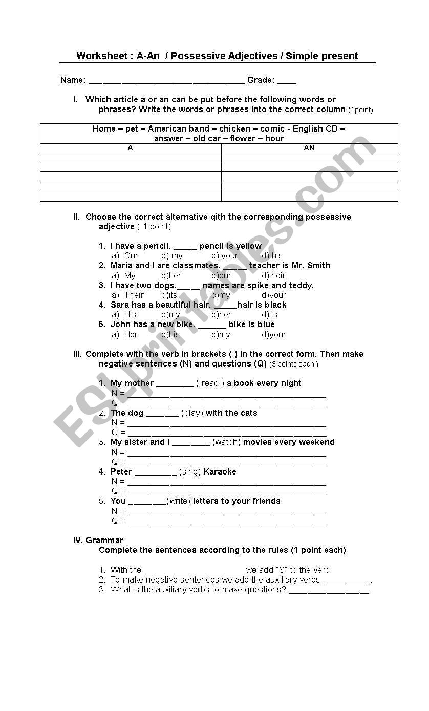 Grammar Worksheet worksheet