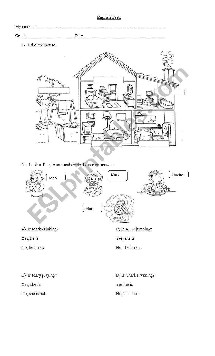 house and actions worksheet