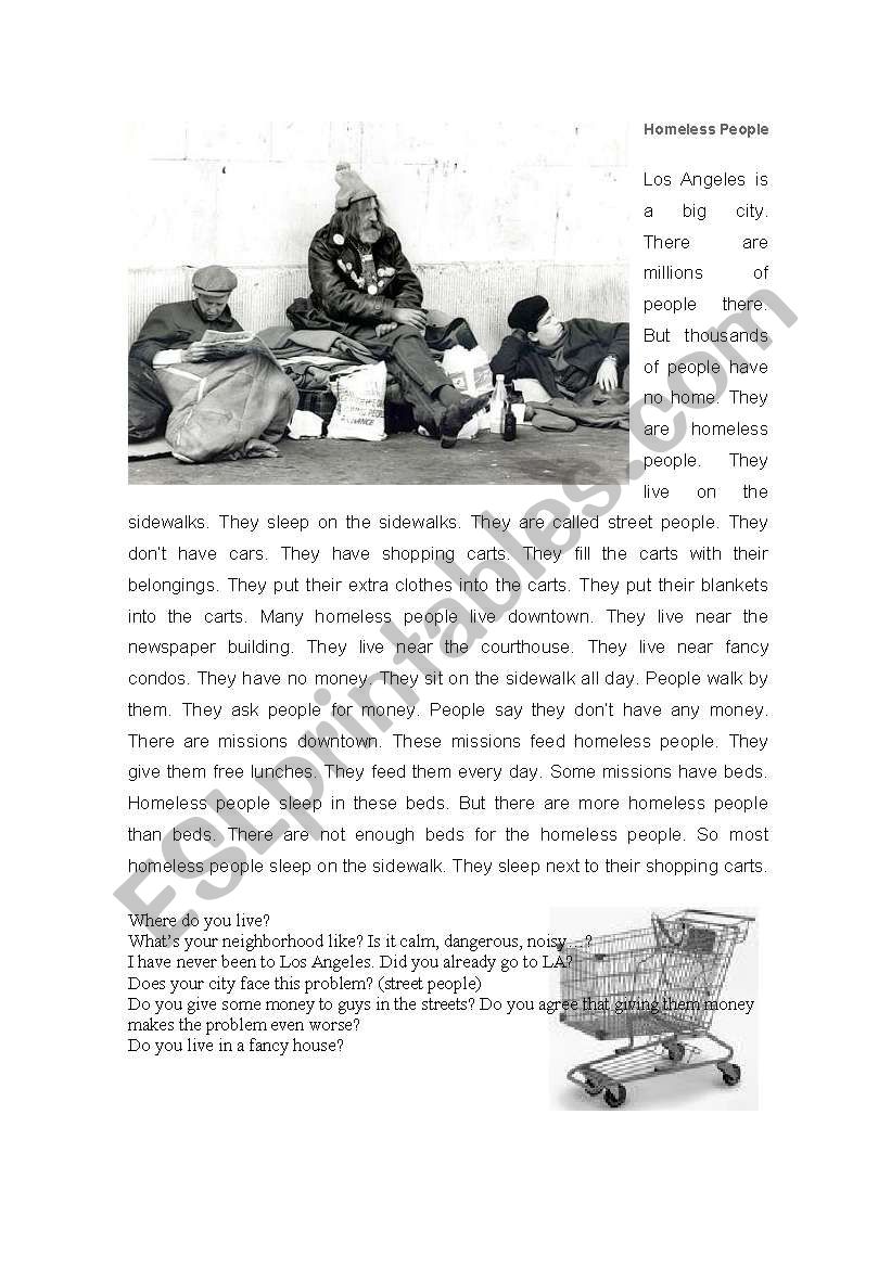 homeless people worksheet