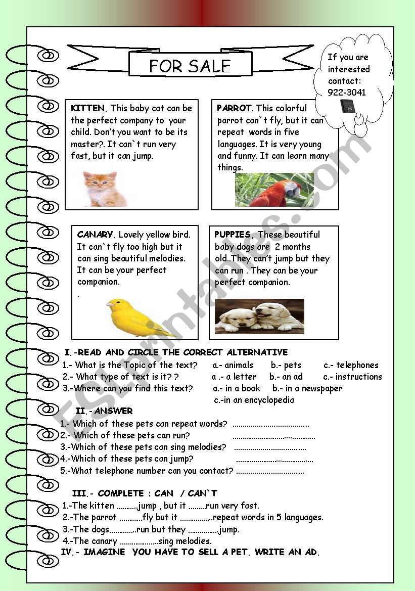 WHAT CAN PETS DO? worksheet