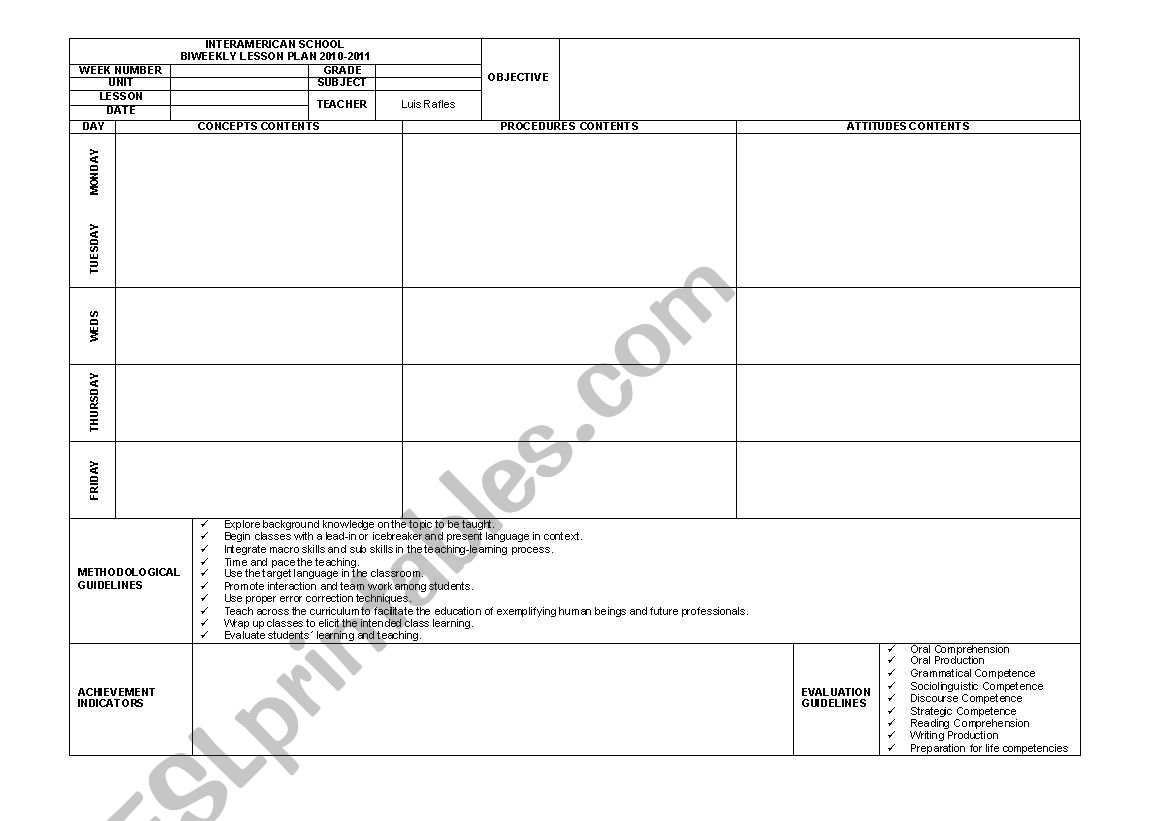 plannings worksheet
