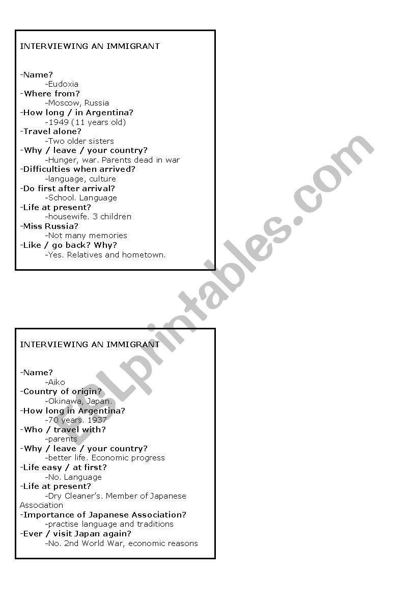 oral work worksheet