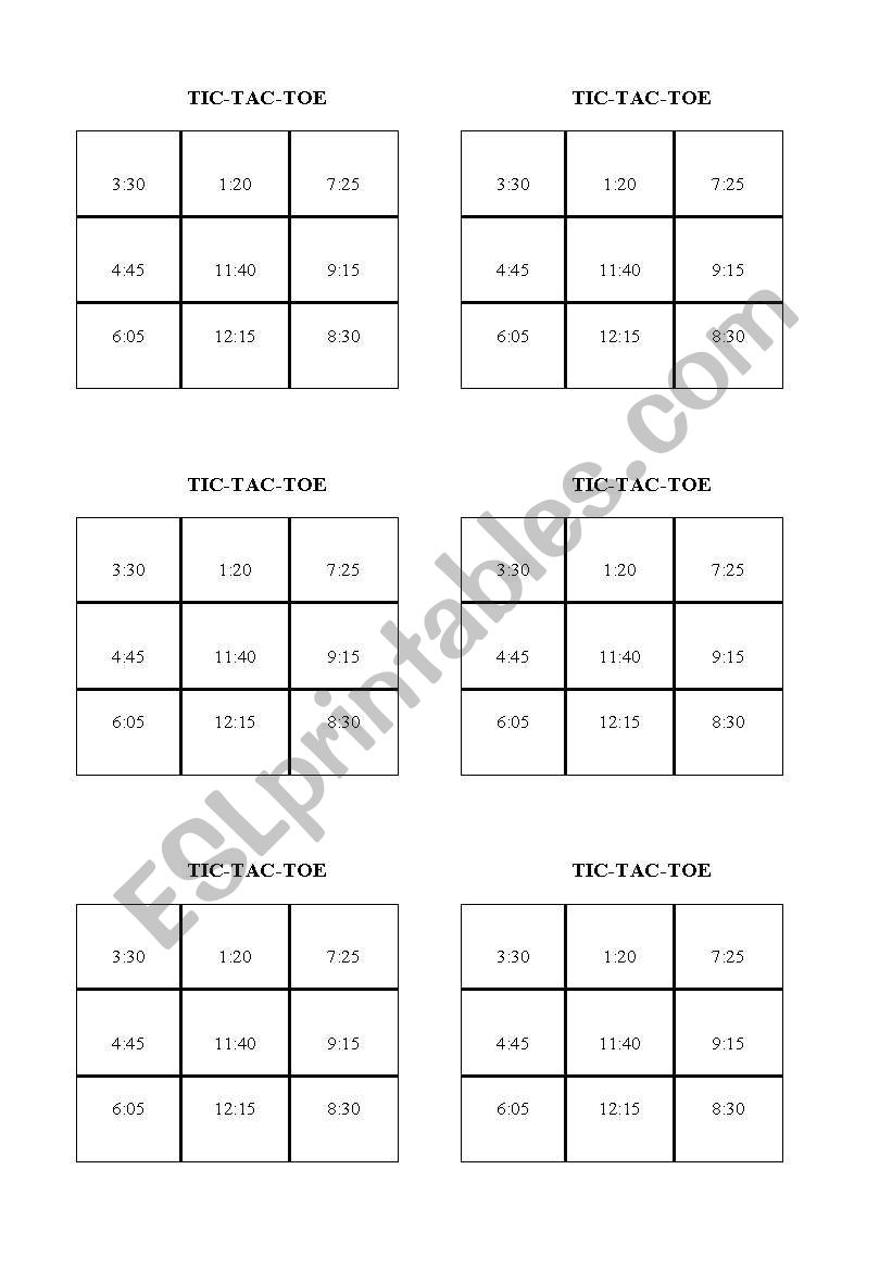 Tic Tac Toe worksheet