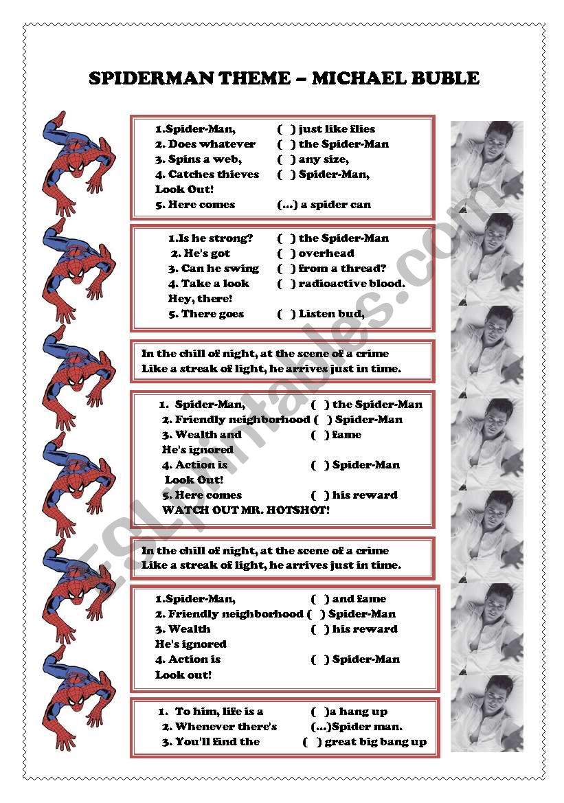 Spiderman theme song worksheet