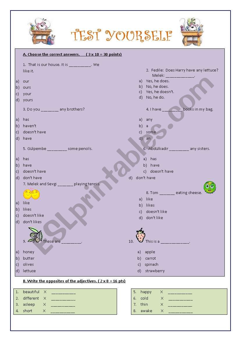 test yourself worksheet