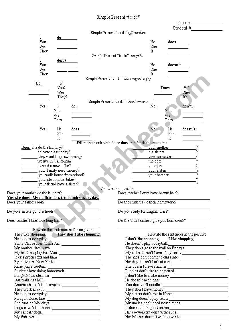 Do vs. Does worksheet