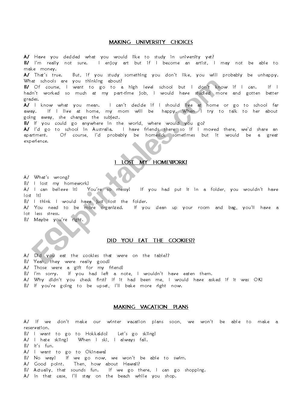 Conditionals Roleplays  worksheet