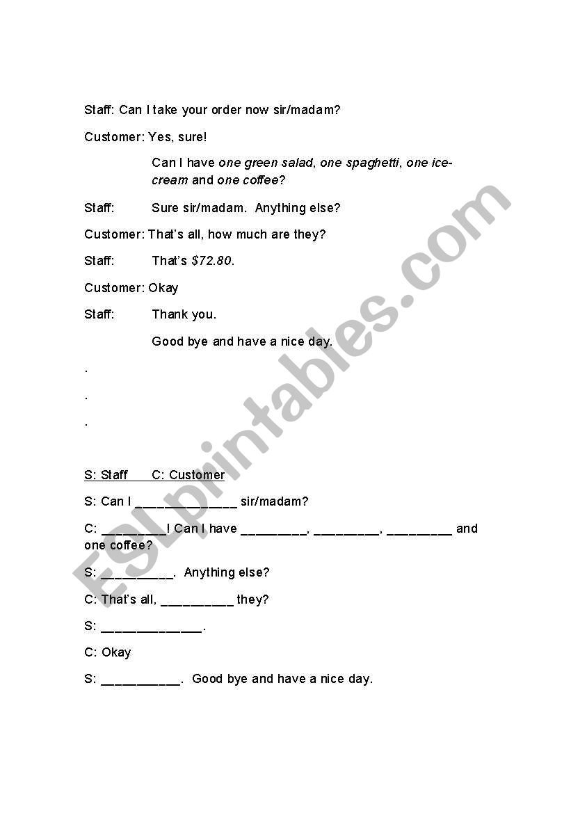 Food worksheet
