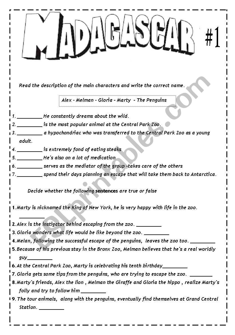 Madagascar- Movie Worsheet 1/4 + Movie Worsheet 2/4 + Key (5 pages)